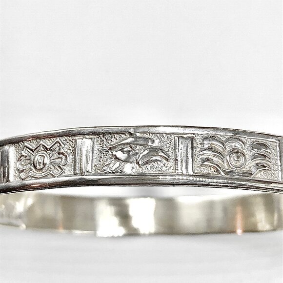 Vintage Mayan Idol Design Sterling Silver Bangle Bracelet - Picture 2 of 10